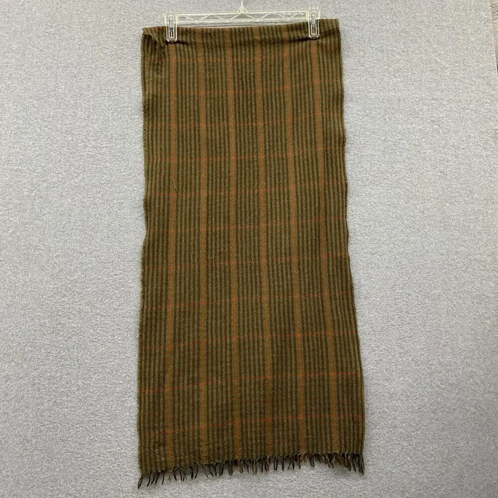 Allen Edmonds Extra Fine Merino Wool Scarf Green Brown Plaid Fringe Scotland